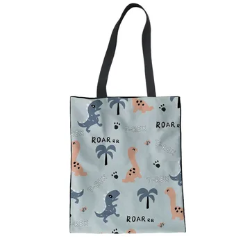 

Vintage dinosaur Linen Casual Women's Totes Bags Retro Pattern Large Shopping Bag Ladies Durable Magazine Handbags