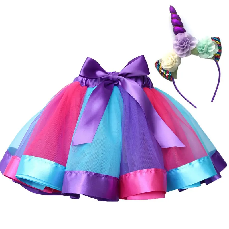 

VOGUEON Baby Girl Tutu Skirt Rainbow Patchwork Candy Color Mesh Clothes for Dance Little Girl Summer Casual Elastic Layer Outfit
