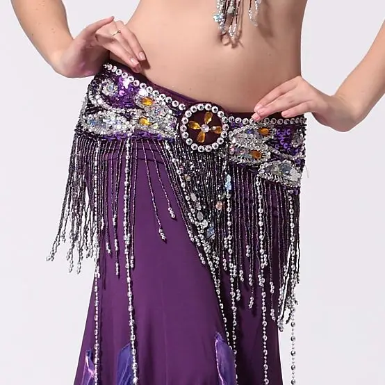 Племенной пояс танец живота костюм высококлассные бисером хип шарф аксессуары для танцевальной одежды талии цепи длинные цыганские юбки индийское платье