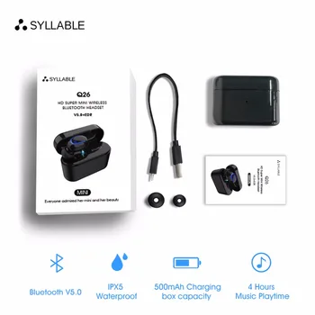 

SYLLABLE Q26 headset Battery Capacity 50mAh BT V5.0 Charger case battery capacity 500mah earphones with USB Charging Cable Q26