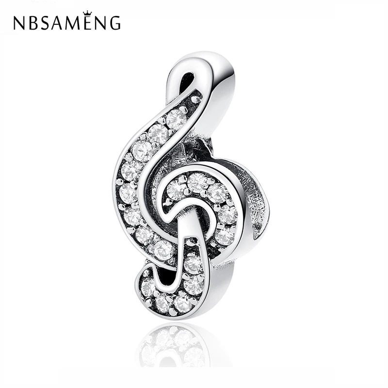 

Authentic 100% 925 Sterling Silver Bead Charm Musical Note Crystal Charm Fit Pandora Bracelets & Bangles Diy Women Jewelry