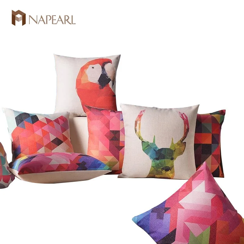 

Geometry colorful printedpillow linen cushion abstract brief north european style cushion sofa throw pillow