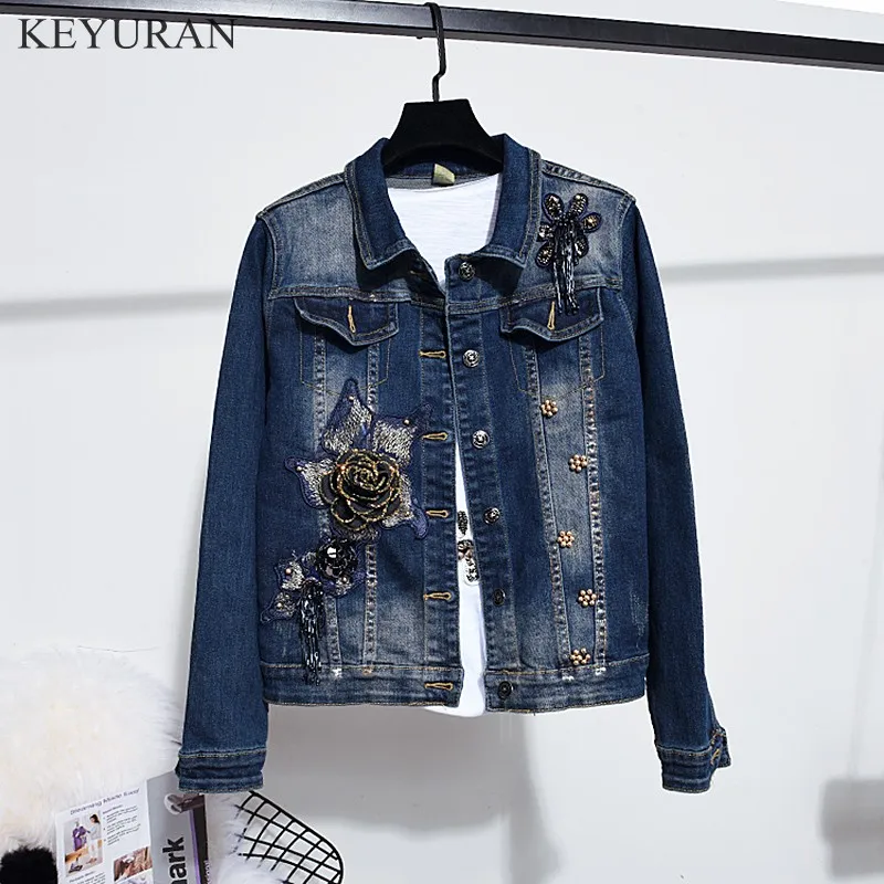 Blue Jacket Женский весенне-осенний Джинсовый комплект из 2 предметов с объемной цветочной вышивкой, Повседневная джинсовая куртка, верхняя одежда, пальто и штаны, костюм L2947 - Цвет: Blue Jacket