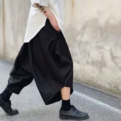 Мужская Уличная Хип-хоп панк повседневные брюки темно-черные свободные шаровары брюки Япония Мужские юбки брюки