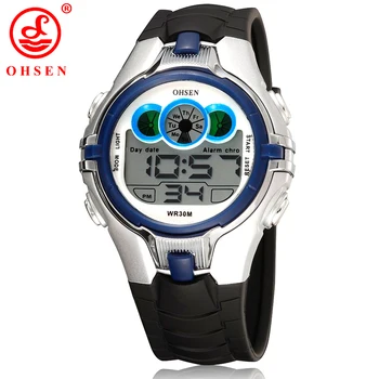 

OHSEN Boys Girls Children Kids Sport Watches Waterproof Blue Wristwatch 7 Colors LED Back Light Multi-functional Digital Watch