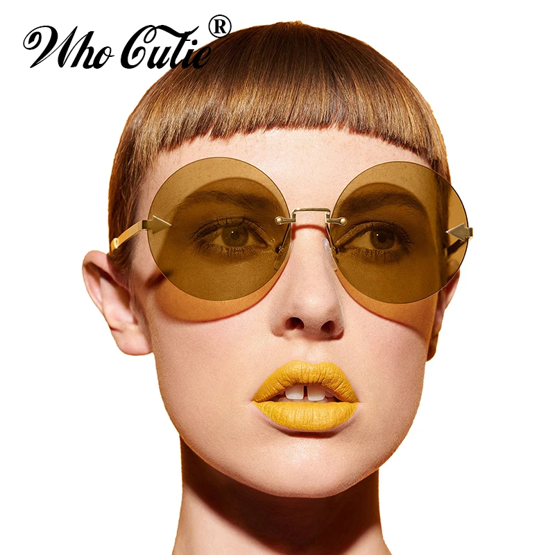 

WHO CUTIE 2017 Women Retro Round Sunglasses Fashion Brand Designer Vintage Tint Clear Lens Female Male Rimless Sun Glasses