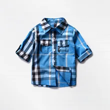 Одежда для мальчиков 2-10 лет, летние рубашки в клетку с короткими рукавами детские хлопковые модные однобортные рубашки с отложным воротником в западном стиле