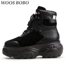 

BOBO New Womens Winter Boots Platform Heels Wedge Martin Boots Internal increase 2cm Casual Fashion Shoes Woman Brand Round Toe