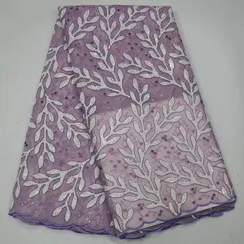 

African lace fabric High Quality Sequins net Material Latest Purple color french Lace Fabric With Sequins for weding dress ERS00