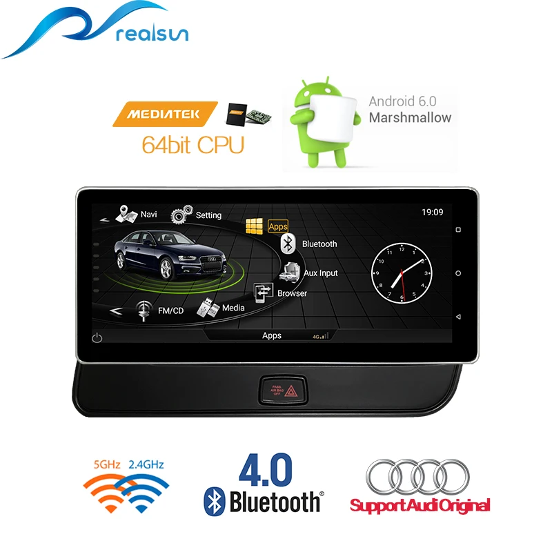 Perfect Realsun 10.25 Inch Audi RHD A4 B8 A5 S4 S5 Q5 Concert MMI 3G RAM 32G ROM Octa Core Android 7.0 4G Network Car Radio Navigation 1