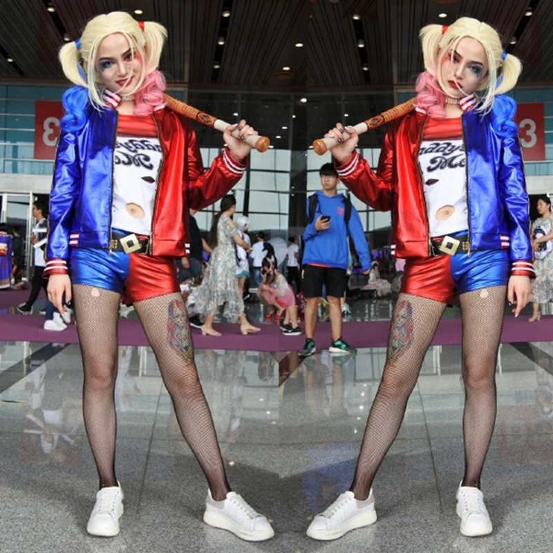 Suicide Squad Harley Quinn Cosplay Kostum Kaos Mantel Jaket Set Aksesori Anting Anting Kalung Gelang Sabuk Golve Film Tv Kostum Aliexpress