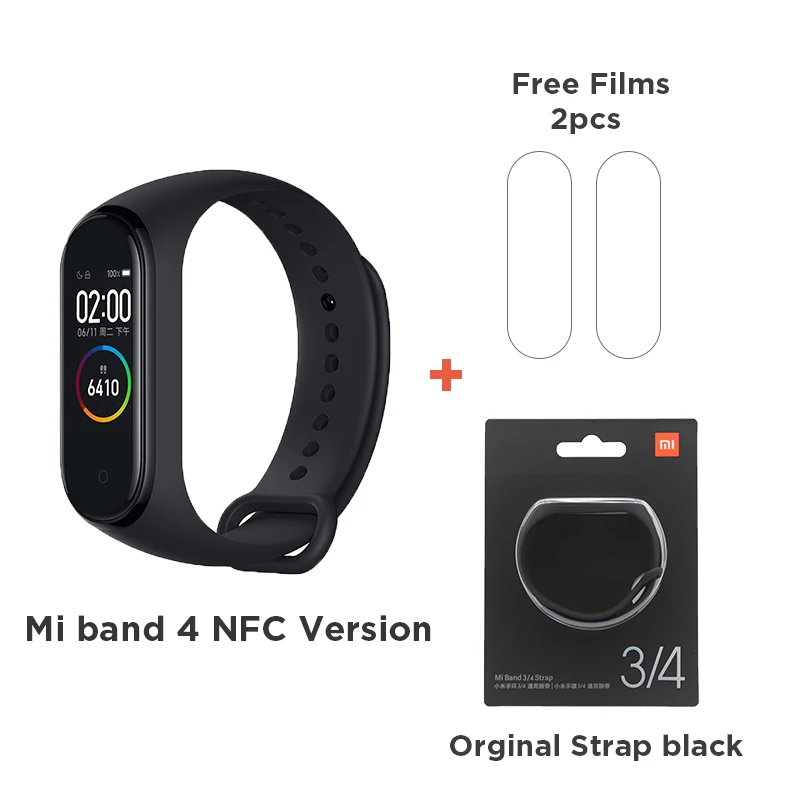 NFC add Mi Black Xiaomi mi смарт-браслет 4 цветной сенсорный экран музыкальный пульсометр mi Band 4 стандарт и NFC две версии - Цвет: NFC add Mi Black