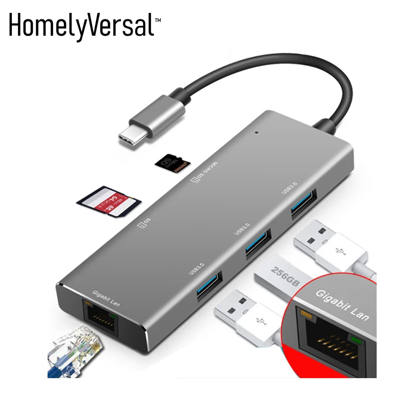

Type-C 3.1 Docking Station Aluminum Multi-function Macbook Pro HUB to HDMI/SD/USB 3.0*3/TF