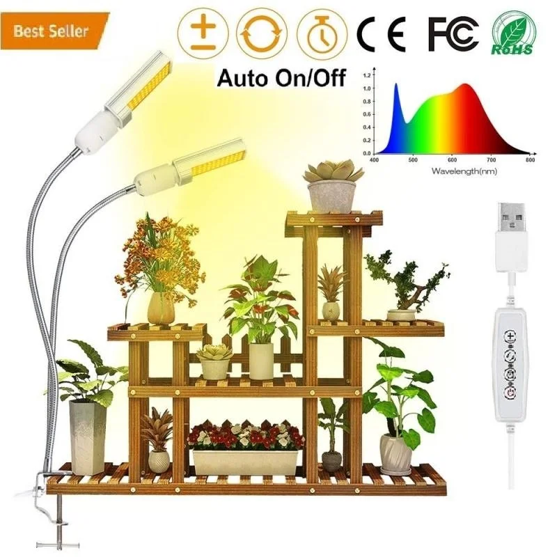 Полный спектр светодиодный Искусственный Солнечный свет для выращивания растений в помещении 45 Вт, двойная лампа на гибкой ножке с сменная лампочка
