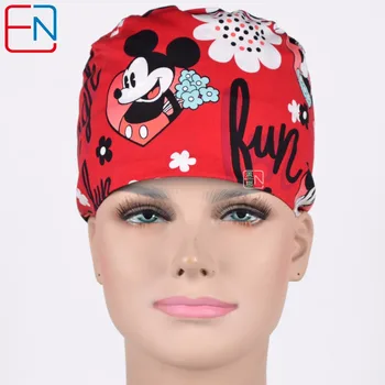 

Hennar Cartoon Print Doctor Work Caps Women Masks Adjustable With Sweatband Surgical Cap Female Medicine Facial Scrub Hat Mask
