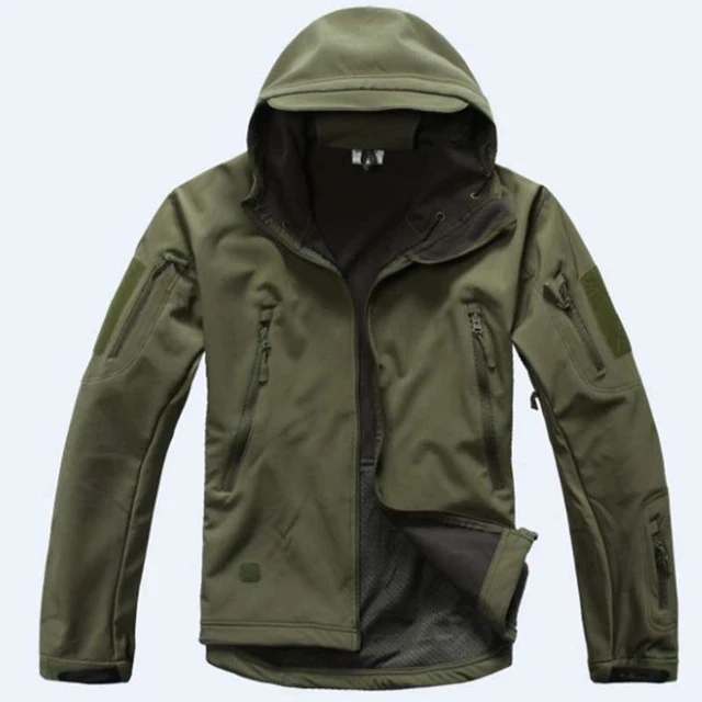 Акула кожа тактическая куртка милитари куртка мужская водонепроницаемая ветрозащитная теплая куртка камуфляж с капюшоном армейская одежда - Цвет: green jacket
