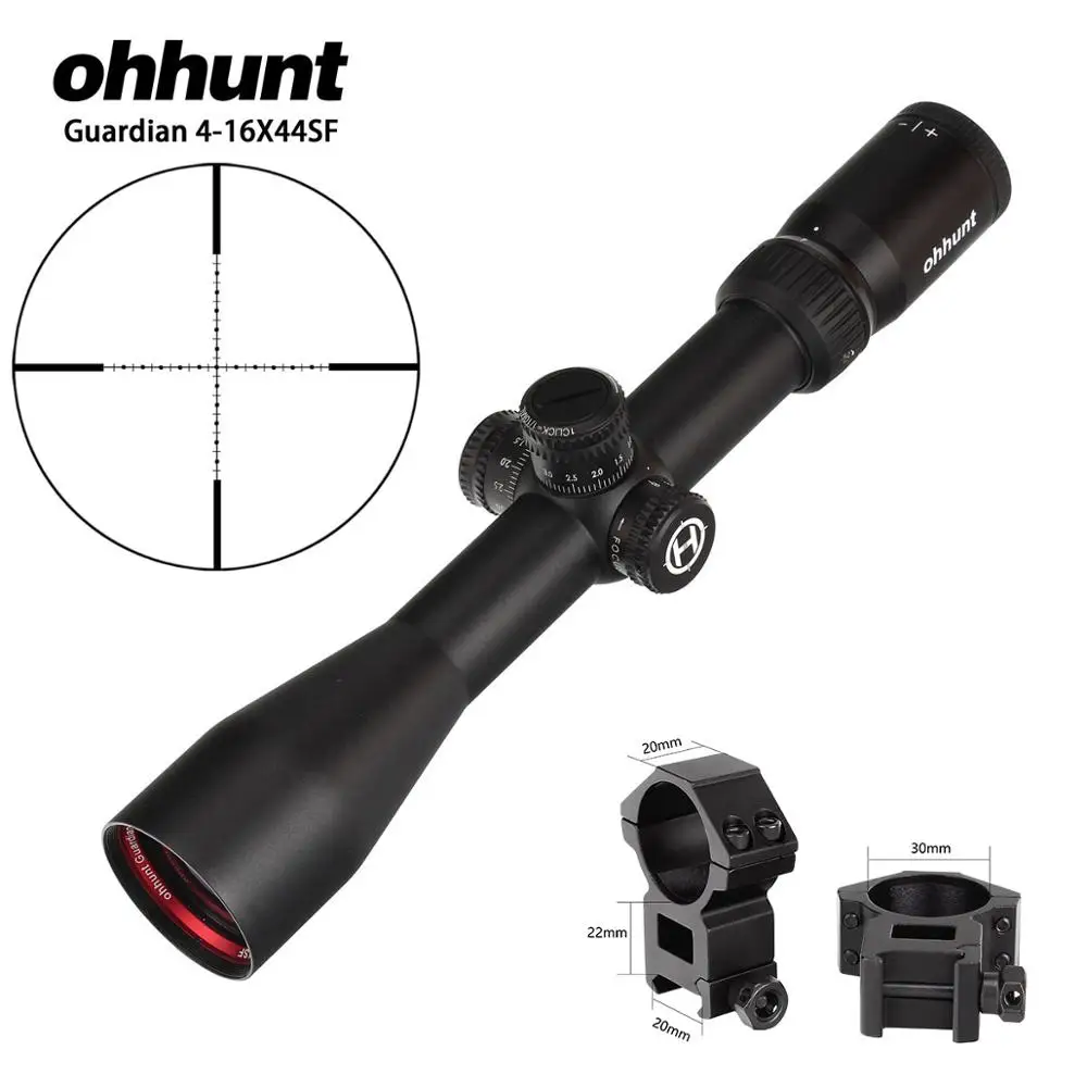 Ohhunt Guardian 4-16X44 SF Охотничья винтовка прицел 1/2 полумиллиметровая точка сетка боковая параллакса башенки замок сброс тактические оптические прицелы - Цвет: High Picatinny Rings