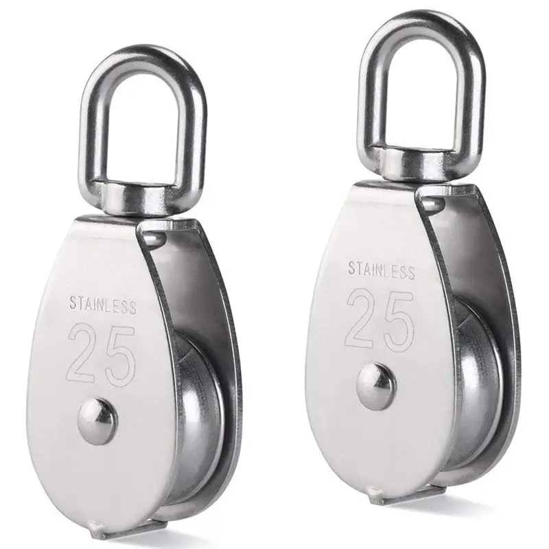 

HHO-2Pcs 25MM Single Pulley Block in 304 Stainless Steel M25 Pulley Roller Loading 400kg - Silver