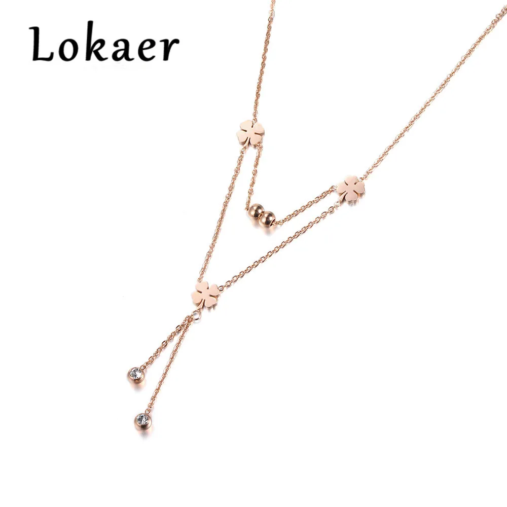 

Lokaer Classic 3Pcs Four-leaf Flower & CZ Crystal Chain & Link Necklaces Jewelry Titanium Steel Necklace For Women N180130500R