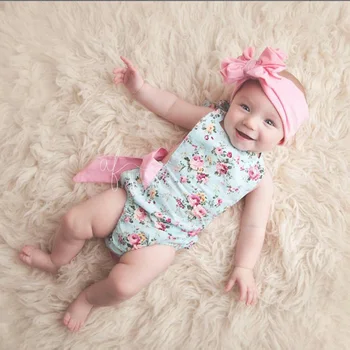 

Photo prop baby boutique floral romper jumpsuit Girls Sunsuit cotton ruffle Romper Baby Bubble Romper kids outfit