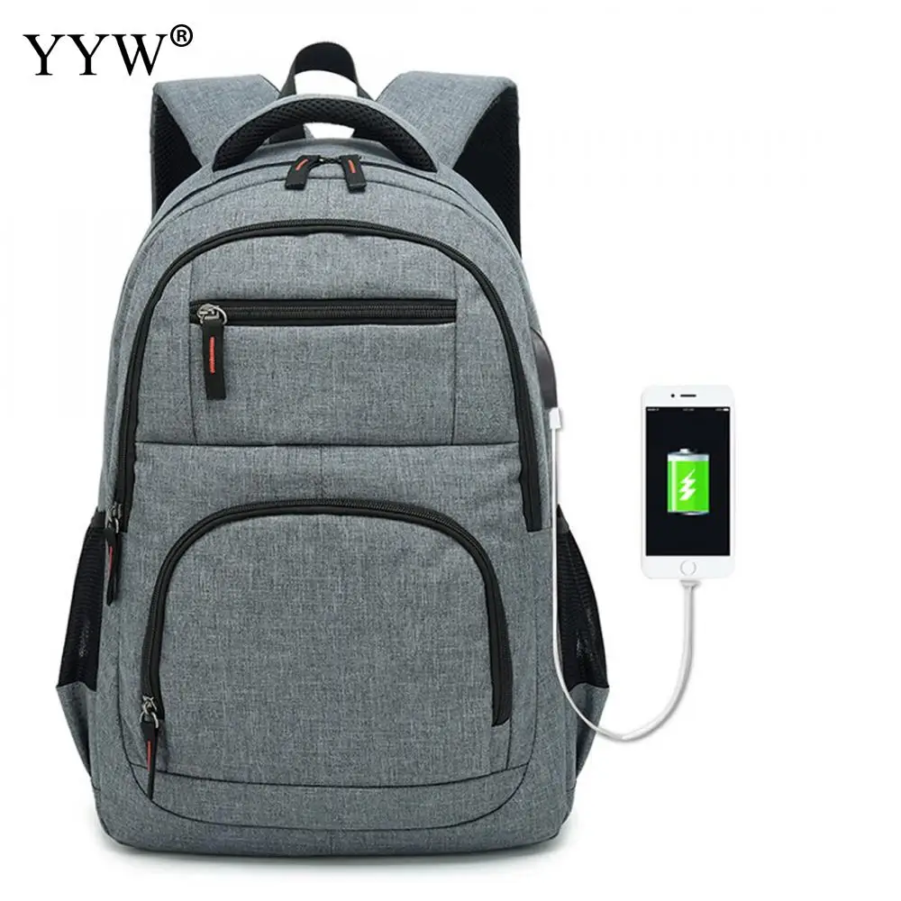 

Gray Large Capacity Men's Backpack with USB Canvas Laptop Backpack Male High Quality 2018 Travel School Bag 2 kinds for Choice