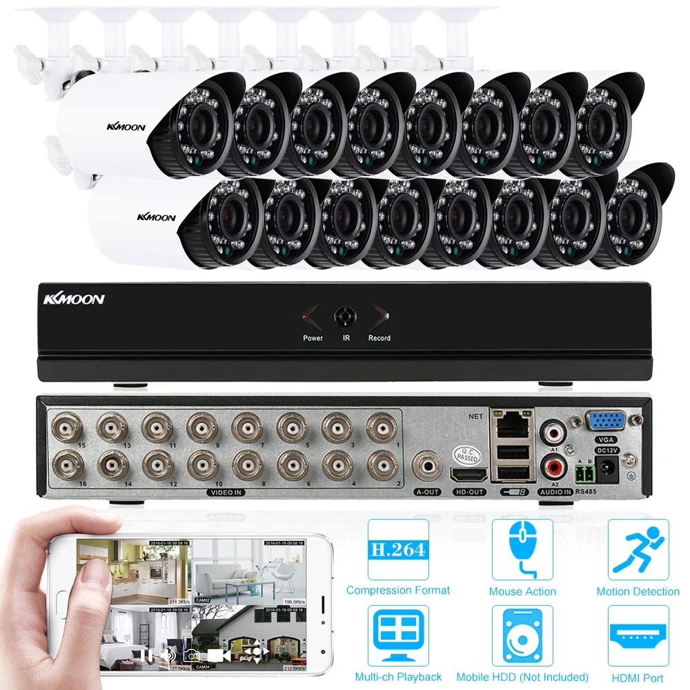 KKMOON 16CH HDMI 960H DVR 16 шт. 700TVL IR Водонепроницаемая наружная CCTV камера безопасности домашняя система безопасности комплекты видеонаблюдения