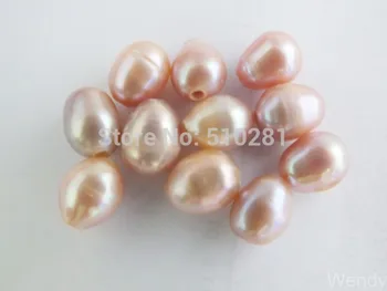 

free shipping!!! High quality 9-10mm Purple Freshwater Oval Rice Pearls With 2mm Hole LK-3216