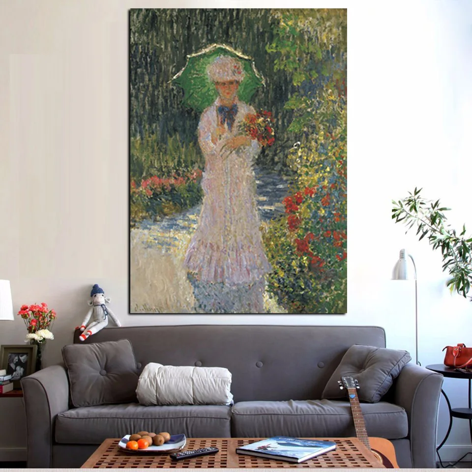 YWDECOR Print Claude Monet Walk Woman with a Parasol Oil Painting on Canvas Pop art Wall Pictures for Living Room Sofa Cuadros (3)