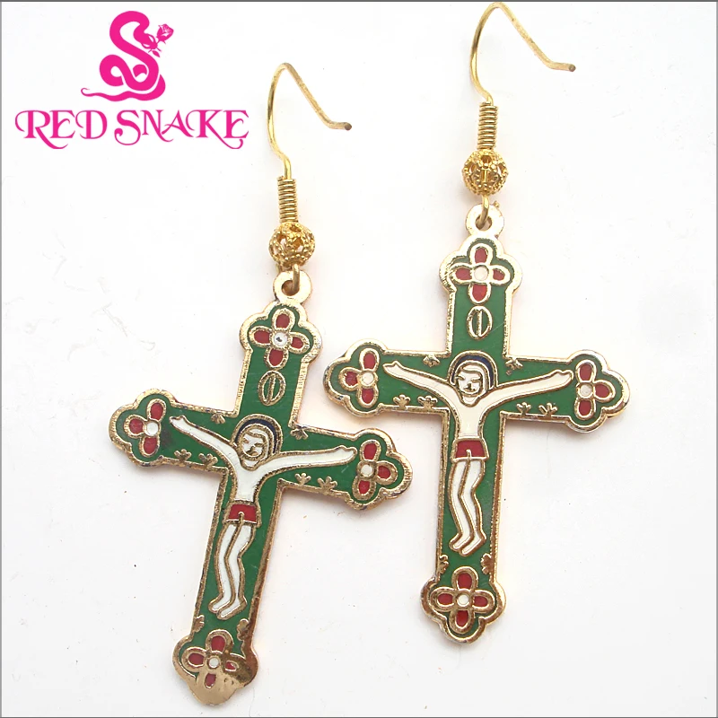 

RED SNAKE Fashion Jewelry Cloisonne Enamel Charm Amazing Beautifully Cross Shaped Drop Earrings