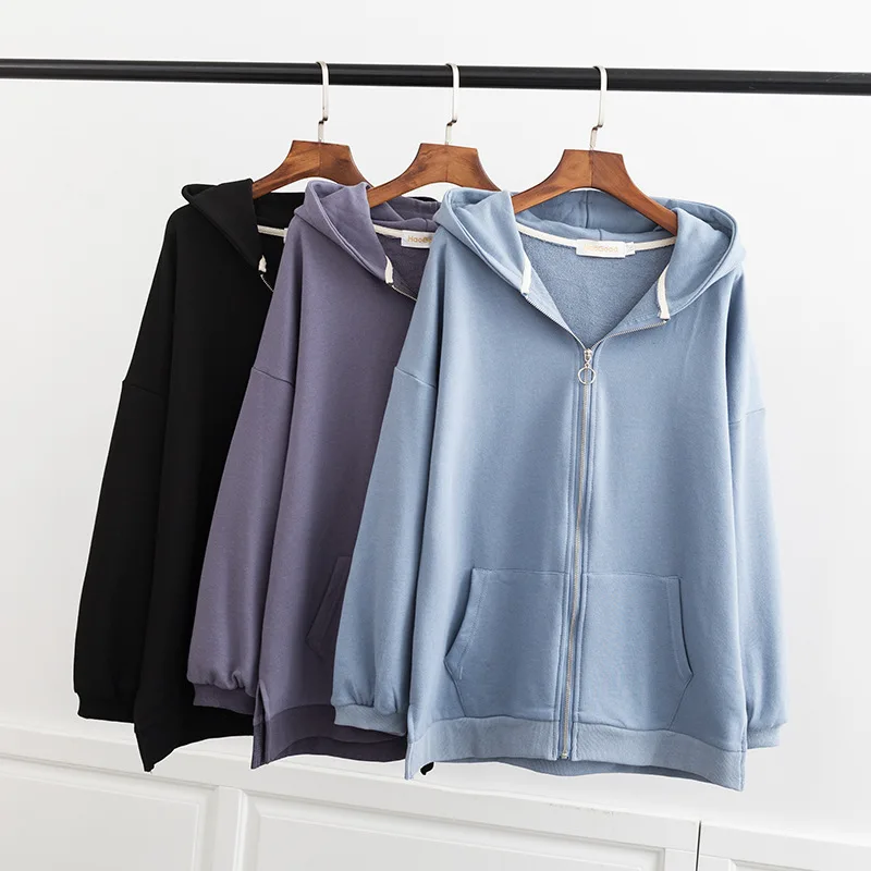  2019 Plus Size Casual Sweatshirts Spring Women Clothing Fashion Loose Hooded Long Sleeve ZIPPER Hoo