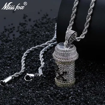 

MISSFOX Hip Hop Removable Para-Xylene Poison PX Long Necklace Pendant 24K Gold Plated AAA Cubic Zirconia Long Necklace Chain