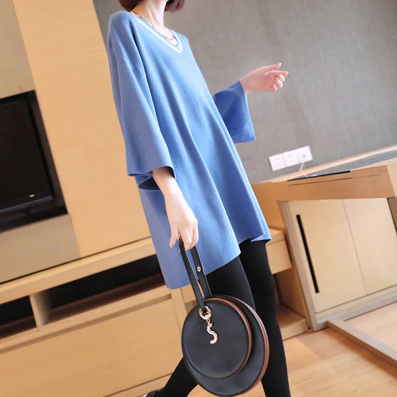 

LANMREM 2019 Spring New V-neck Three Quarter Headband Thin Section Comfortable Fashion Loose Ladies Sweater QF22405