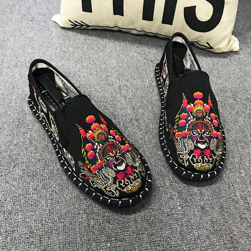 

OLPAY Old BeiJing handmade cloth shoes, ghost facial make-up, embroidered flower women's men's unisex shoes size 36-44