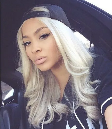 

Fashionable white color hair glueless women hair American women hair body wave wig premium synthetic hair lace front wig