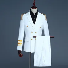 Men's Captain Suit Double-breasted Suit Party Tassel Shoulder Work Clothes Men Suits Military Regular White Black Blazers
