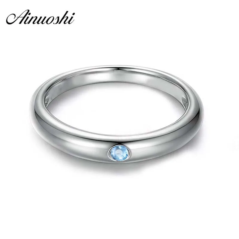 AINUOSHI, 0.2ct, круглая огранка, Натуральный топаз, классическое кольцо, Настоящее серебро 925 пробы, Небесно голубой топаз, кольцо, ободок, установка, натуральный камень, кольцо