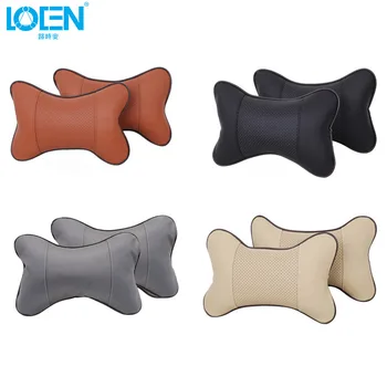 

LOEN 2PCS/LOT Black/Beige/Gray/Brown PU Leather Mini Small Automobile Neck Rest Support Pillow Headrest for Universal Cars