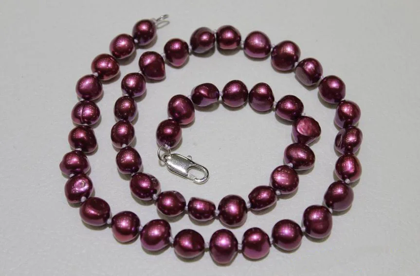 

Fashion Pearl Jewelry Red Wine Color Baroque Freshwater Pearl Necklace 8-9mm 17inch
