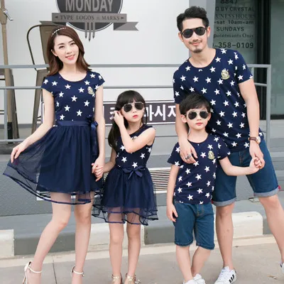 Летние платья для мамы и дочки; Семейные комплекты; одежда «Мама и я»; одежда для папы и сына; одежда для мамы, папы и ребенка - Цвет: Navy Blue