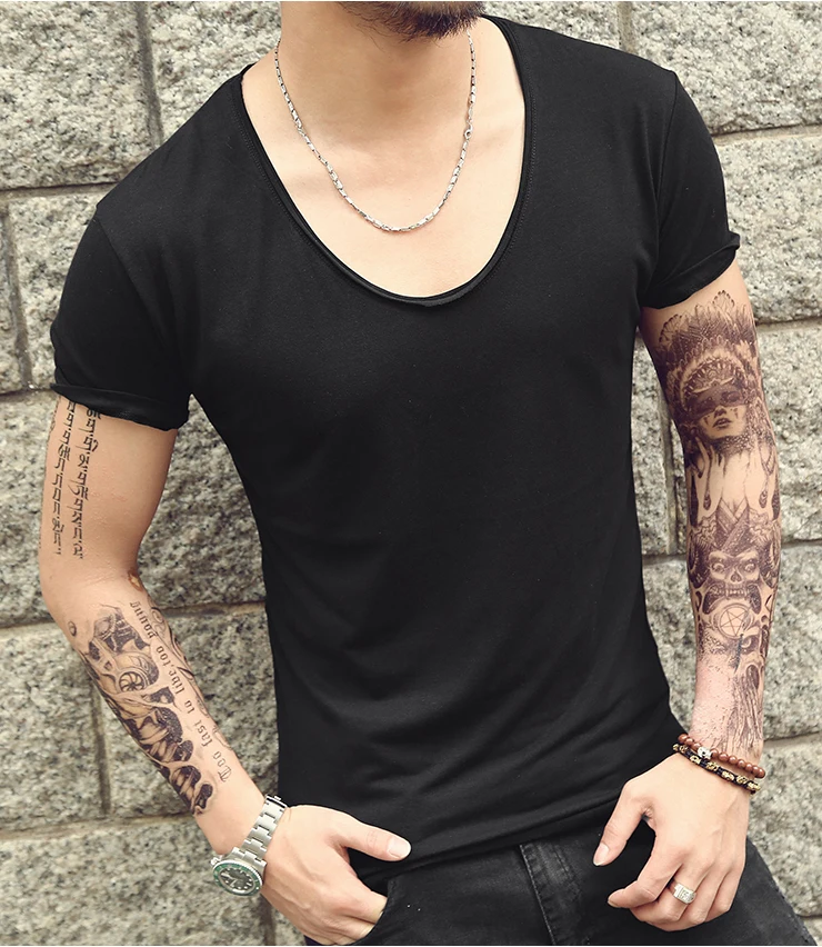Brand Men T Shirt Sexy v neck Solid Casual Dry Slim font b Fitness b font
