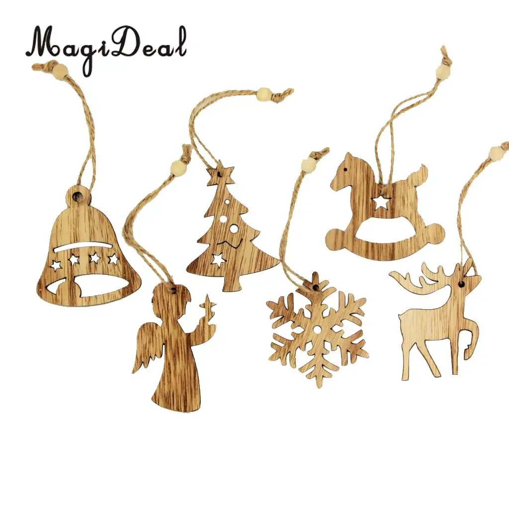 MagiDeal Vintage Style 12Pcs Assorted Wood Christmas Tree Hanging Decoration Xmas Ornament Gift Tag Embellishments Wedding Favor