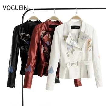 

VOGUEIN New Womens Cross Embroidery Floral Faux Leather Jackets Motorcycle Coat Biker Short Outerwear Size SML Wholesale