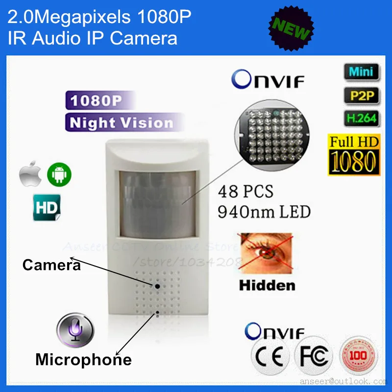 Full HD 1080P Security Pir IP Network Camera Covert Audio Night vision PIR IR IP Camera