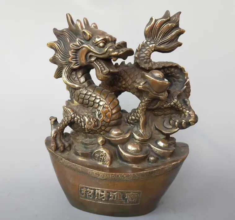 Chinese pure brass twelve zodiac dragon wealth crafts statuein Statues