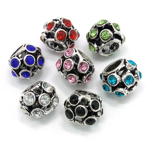 Бесплатная Доставка 10 шт. 10.5 мм Разноцветные со стразами под старину с серебряным