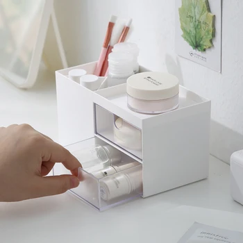 

Nordic Multi-function 2 Drawers Desktop Storage Box Case Makeup Cosmetic Holder Desk Pen Pencil Organizer