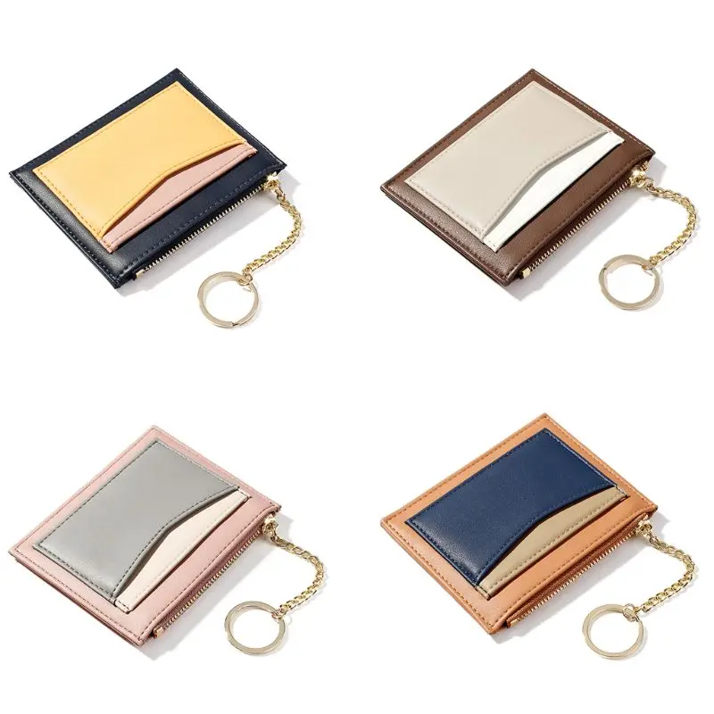 Women Mini Slim Leather Card Holder Front Pocket Fashion Lady Girls Small Wallet Bus Card Coin Holder Change Purse with keychain