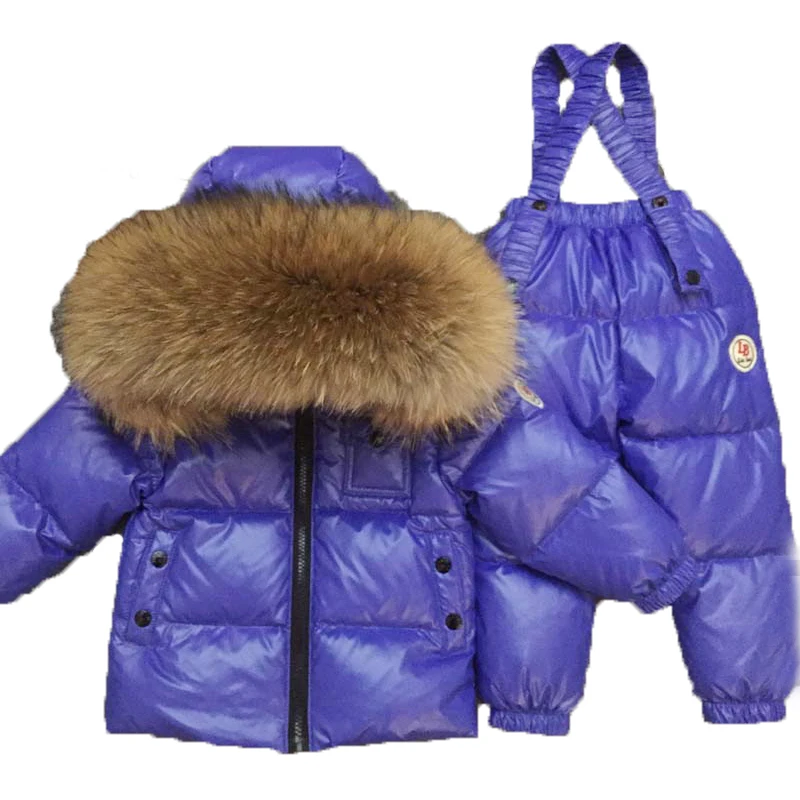 

2018 Children Ski Suit Russian Winter Baby Boy Suit Duck Down Children Jacket for Girl Coat Overalls Warm Jacket Kid Girl Set