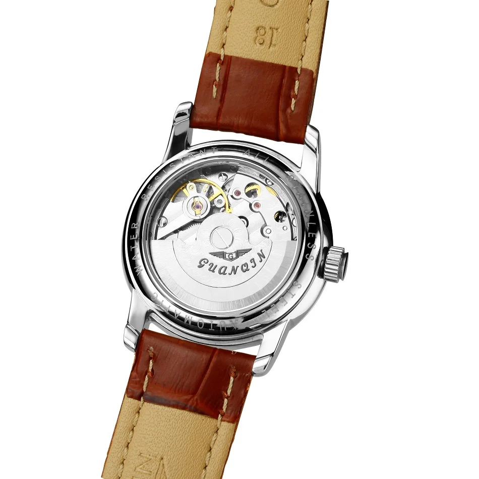GUANQIN, женские часы, автоматические часы MIYOTA Movement 8200, Hardlex, кожа, дата, водонепроницаемые, механические наручные часы, женские часы