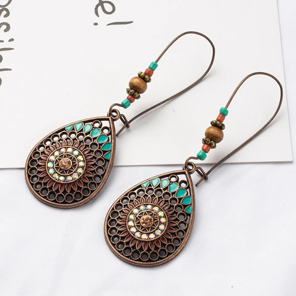 

Hot sell Bohemia Water drop Women's earring Statement Hollow Colorful Bead Earrings for women Ethnic Handmade Jewelry